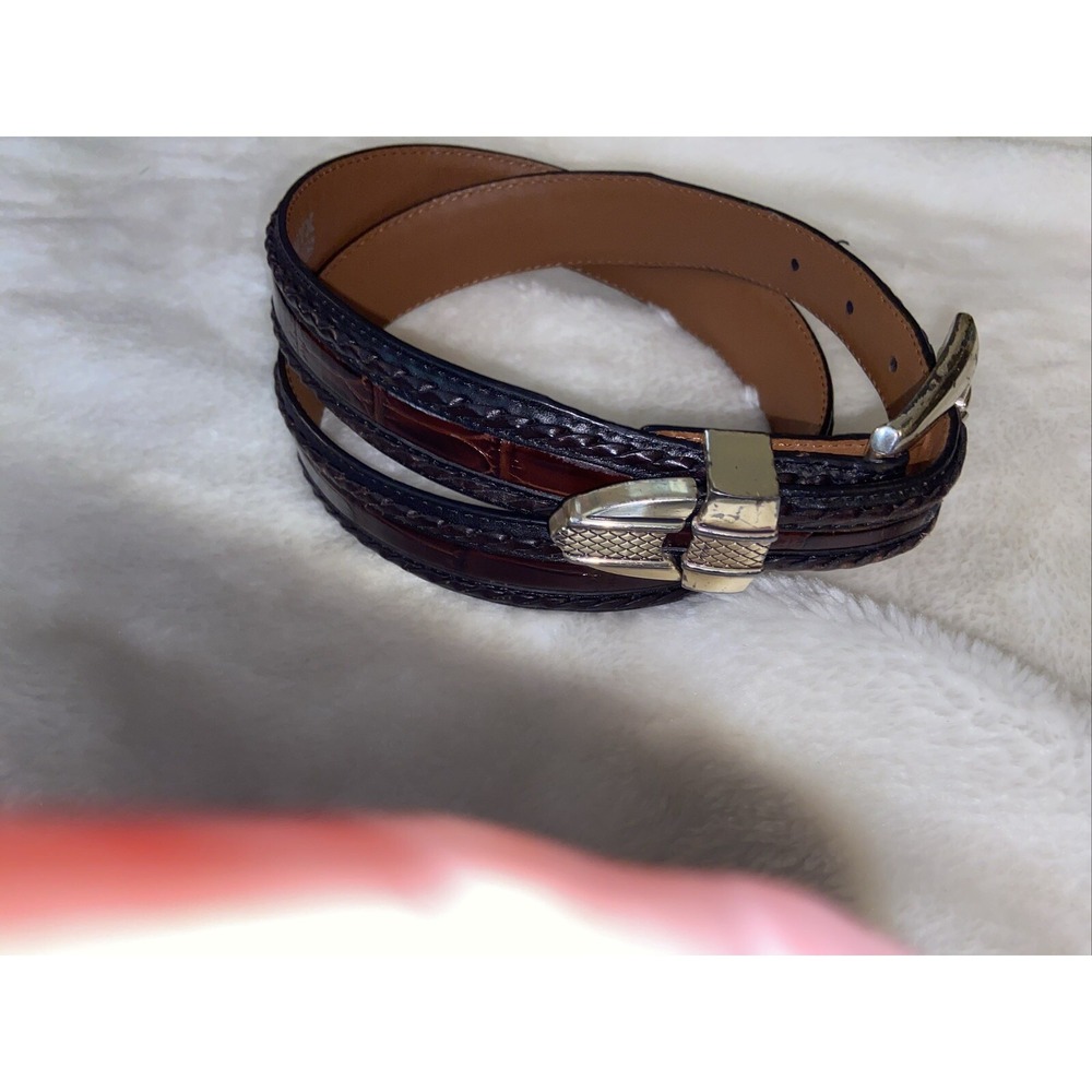 Vintage Brighton Black Leather Belt Womens Sz Small Silver Tone Buckle 24303 USA